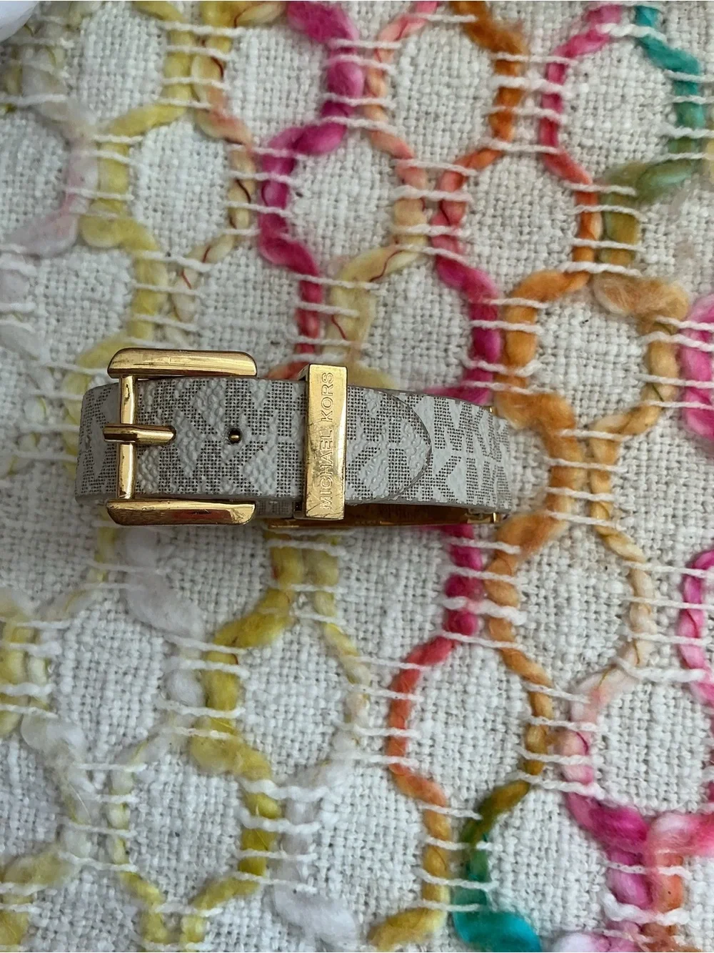 Michael Kors Cream Logo Leather Bracelet with Gold Plate